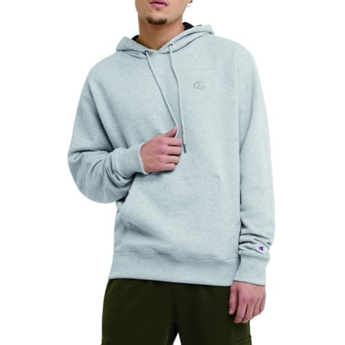 Champion Men's Pullover Fleece Hoodie, Standard Fit, Midweight, C Logo, Available in Regular and Big & Tall, Platinum Silver Heather, XX-Large