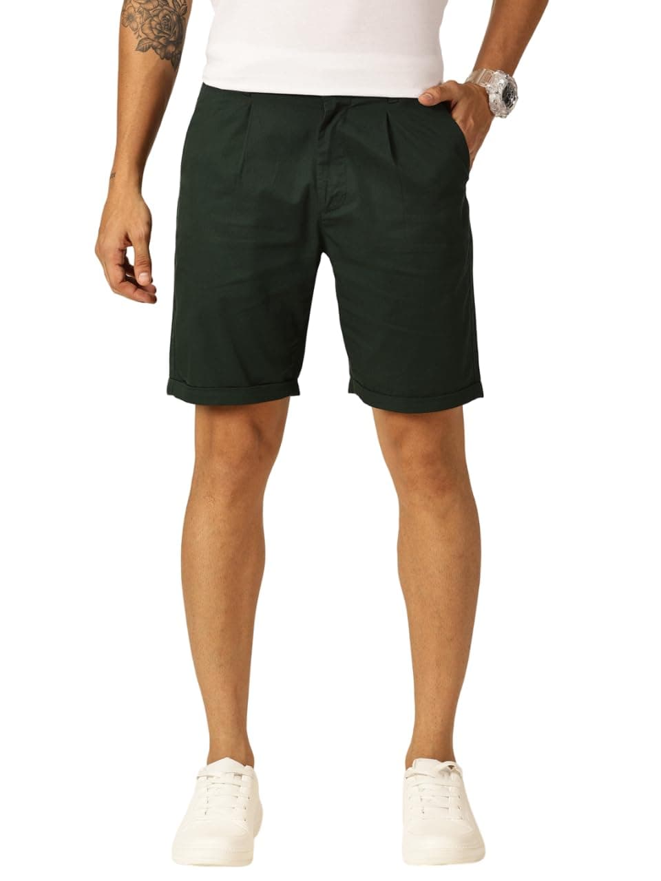 Thomas Scott Men 100% Cotton Smart Chino Shorts (TSS038_BottleGreen, 32)