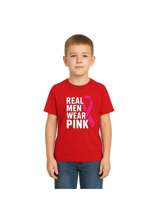 BreastCancer Awareness Kids T-Shirt For Boys–Pink Ribbon Printed Short Sleeve Tee–Round Neck Cotton T-Shirt For School Days,Events And Everyday Outfits