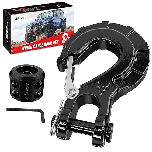 Nilight Forged Steel Winch Hook 3/8" Grade 70 Safety Latch Winch Cable Hook Stopper & Clevis Slip Hook Sets, Included Allen Wrench,Max 35,000 lbs,Black