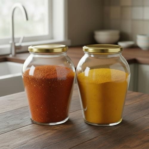 ginoya brothers Pot Shape (1000 ML /1 LTR /1 KG) Kitchen Storage Glass Jars & Containers With Airtight Metal Lid - SET OF (2)