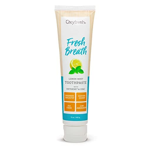 Oxyfresh Premium Lemon Mint Fresh Breath Toothpaste to Help Fight Bad Breath Anti Plaque Tartar Control Low Abrasion Gel SLS Fluoride Free Toothpaste with Essential Oils 5oz