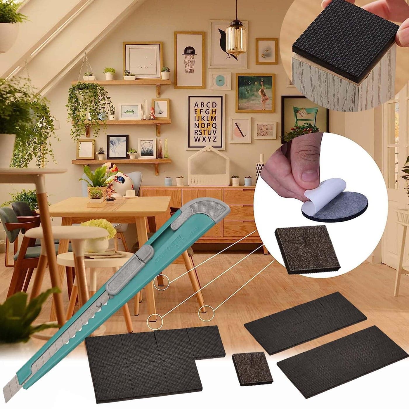 DIY Crafts 48 Pcs+DIY Cutter, 48 Pcs+DIY Cutter, Rubber Furniture Pads, Black, 2'' Square, Felt Furniture Pads,+DIY Cutter, Carpet Bottom Furniture Caster Pads to Protect Hardwood (48 Pcs+DIY Cutter)