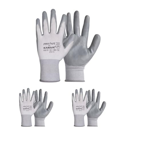 Karam HS31 Safety Gloves for Mechanical Hazards | Safety Work Gloves with White Liner with Grey Nitrile Coating | Industrial Use | Cut Resistant | Abrasion, Tear & Puncture Resistant | Size-M