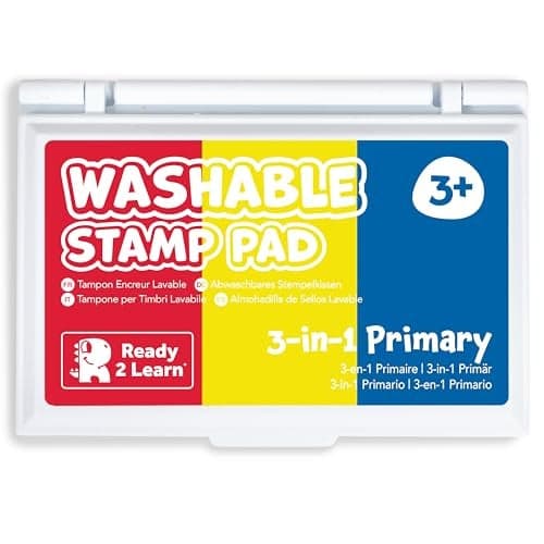 READY 2 LEARN Washable Stamp Pad for Kids Red Yellow and Blue Non Toxic Ink Pad for Stamps Fade Resistant Decorate Scrapbooks Posters and Cards