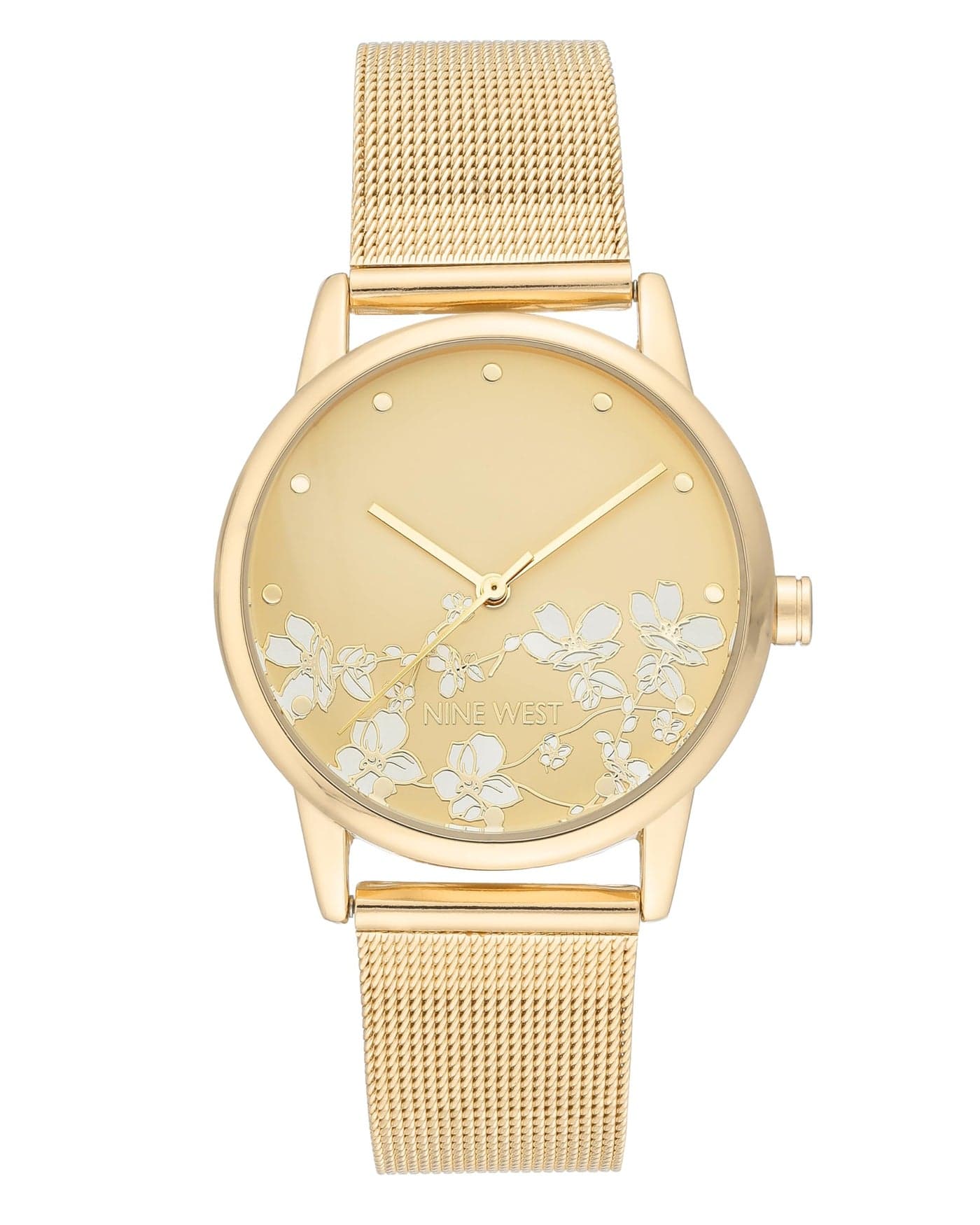 Nine West Women's Floral Dial Mesh Bracelet Watch