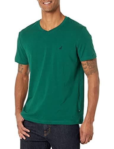 Nautica Men's Short Sleeve Solid Slim Fit V-Neck T-Shirt, Tidal Green, X-Large