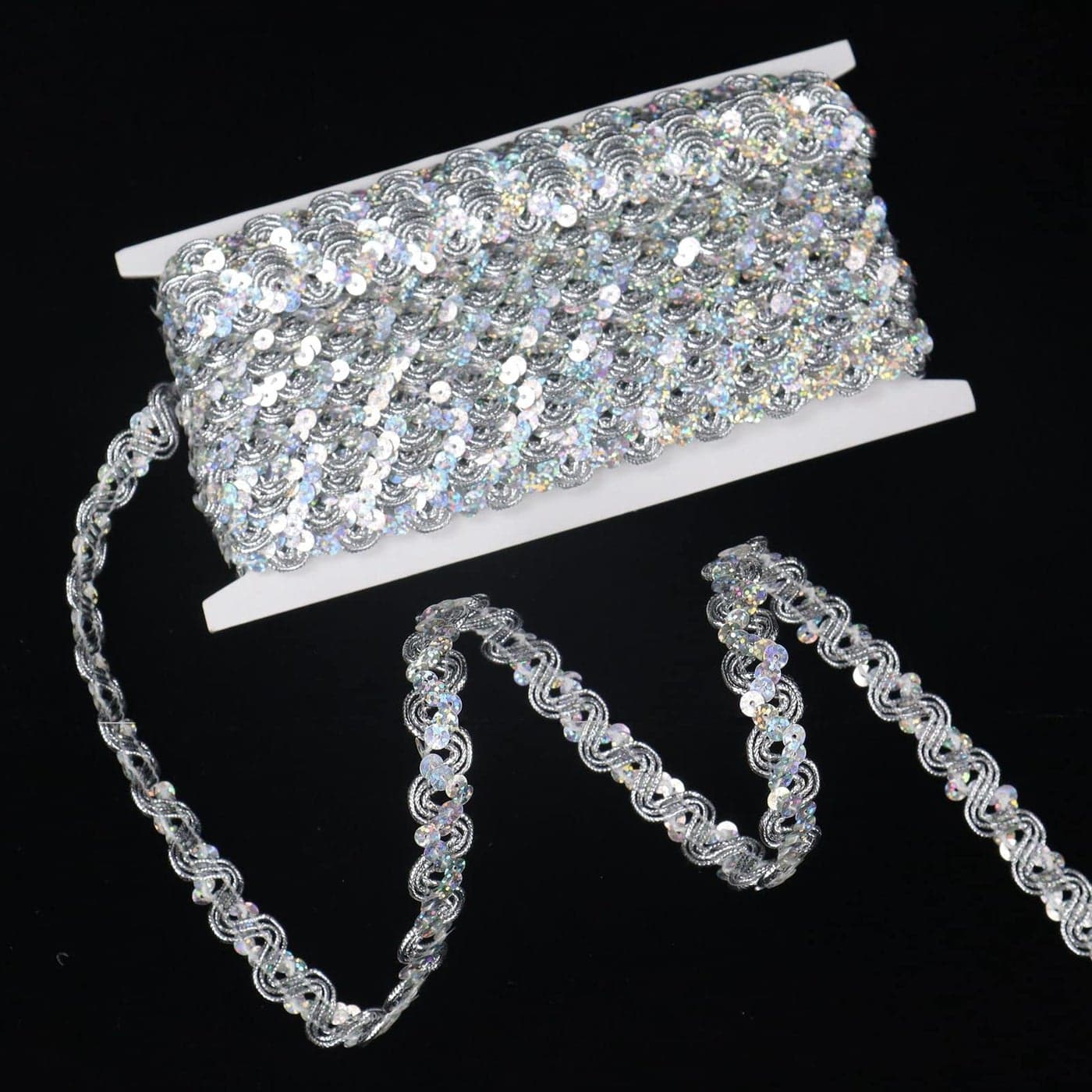 Glitter Sequin Trim Reba RIC Rac Scalloped Edge Braid Sequin Braid Trim for Sewing Craft Dress Hat Bag Costumes7 Yard Silver