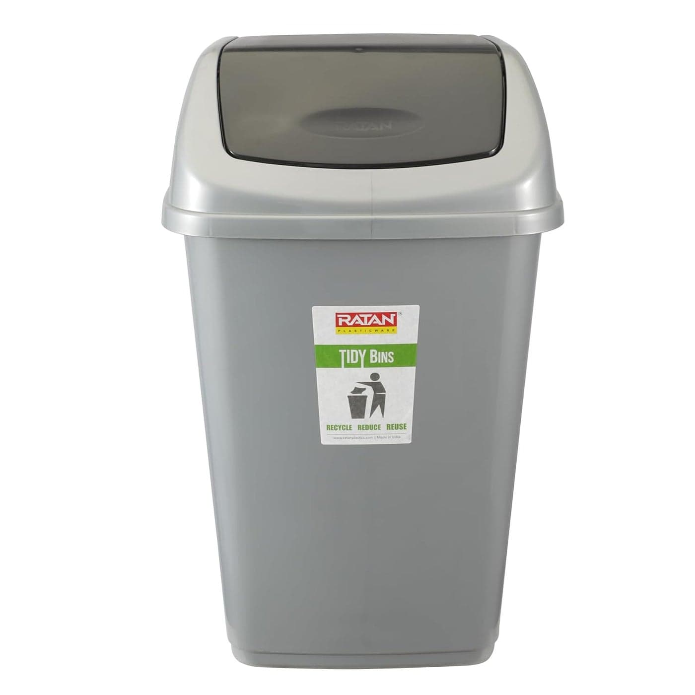 RATAN PLASTICWARE Tidy Bin with Swing Lid 15 Litres Plastic Dustbin Trash Bin Garbage Waste Bin For Home Bathroom Kitchen Office Bedroom Grey Color