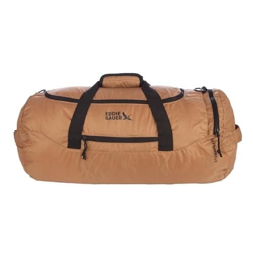 Eddie Bauer Stowaway Packable Duffel Bag Travel Foldable Lightweight Durable Ripstop Polyester 23 Length 45L Capacity Tobacco