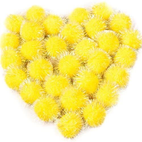 VAPKER 30 Pcs Cat Ball Toys Sparkle Balls Extra Large 2 Inch Cats Favorite Chase Glitter Ball Glitter Tinsel Pom Poms Balls Yellow Color