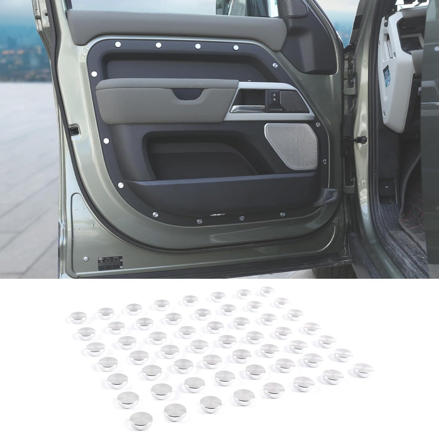 HIRUFAIT Screw Decorative Cover for 20202023 Land Rover Defender 110 Accessories 56 PCS Aluminum Alloy Car Screw Protection Cover Trim Defender 110 for 4 Side Doors