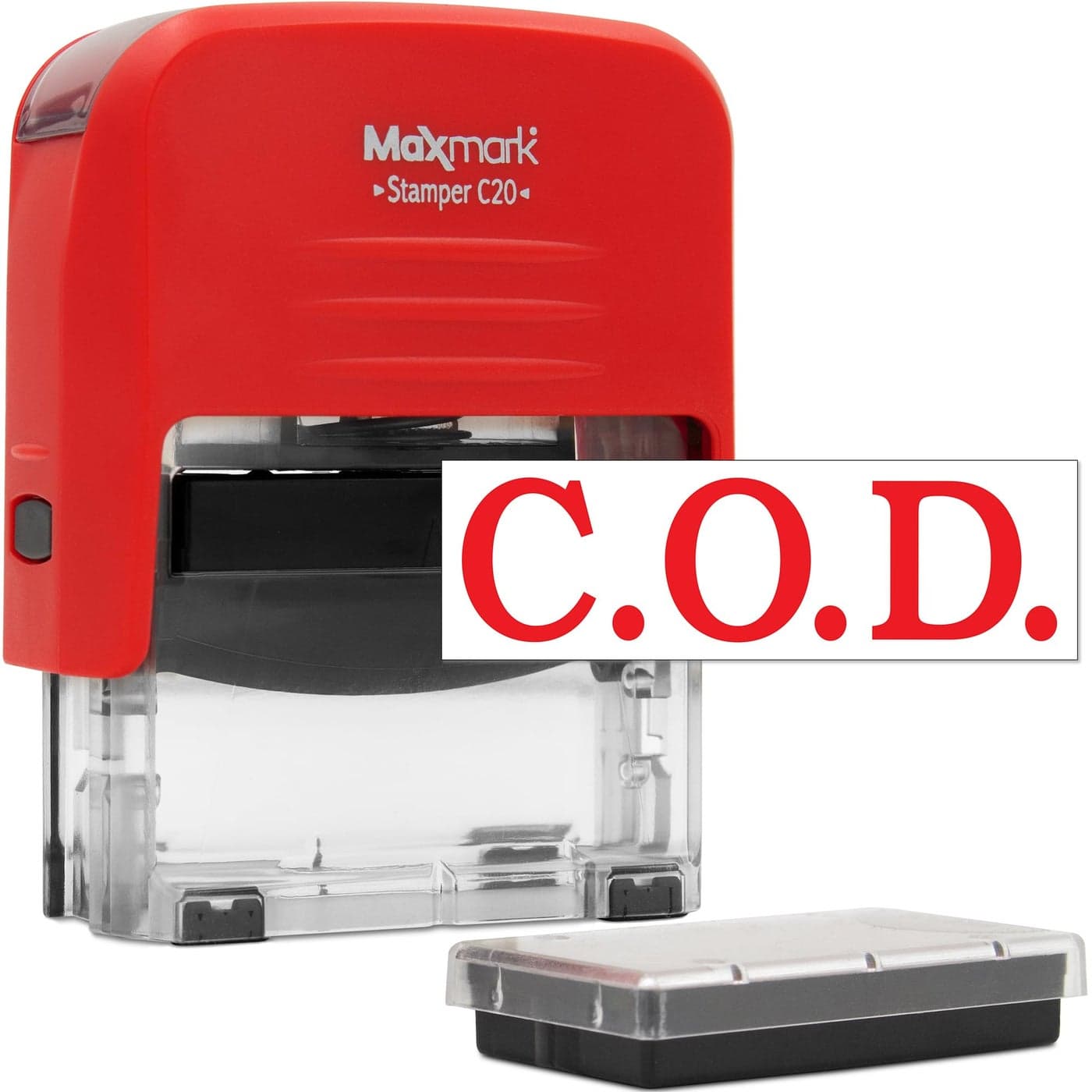 COD Self Inking Stamp Printer 20 with 2 Pads Red Ink