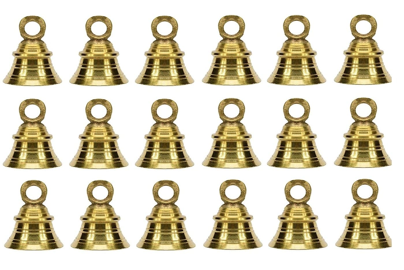 UAPAN Brass Hanging Bell for Festival Home Decoration with J Hook Medium (2.5 Inch, Pack of 18)