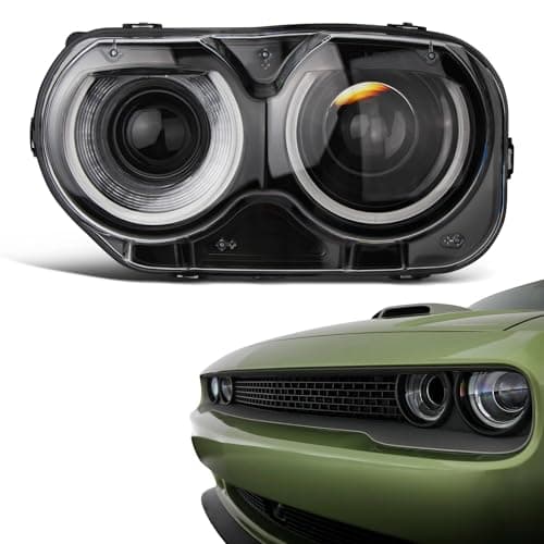 KNSPEC Headlight Assembly Compatible With Dodge Challenger 2015-2021 Black Housing Halogen Head Lights Replaceable 68174065AF CH2502267 (Left Driver Side Challenger 2015-2021)