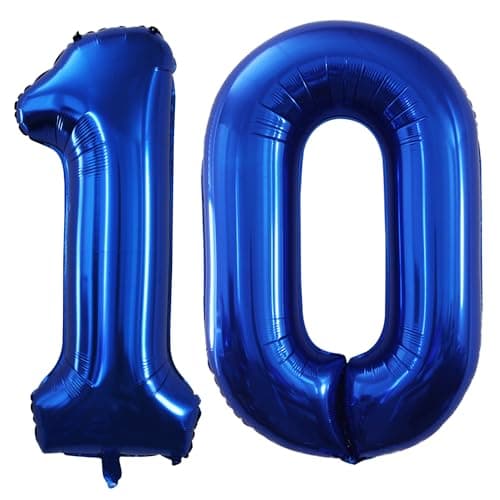 GOER Number 10 Balloons for 10th Birthday Party Decorations42 Inch Jumbo Foil Helium Balloons for 10th Anniversary Blue