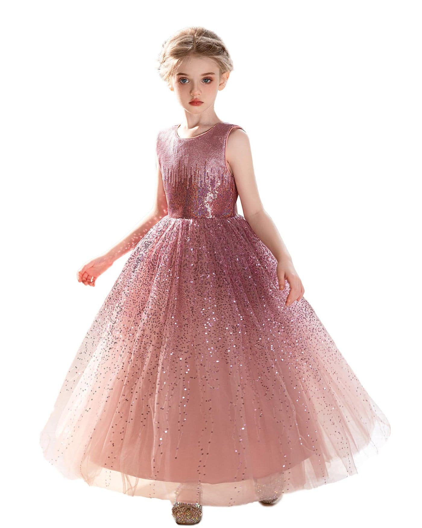 DPKM Flower Girls Sequin Dress Bridesmaid Sparkle Formal Wedding Party Birthday Kids Pageant Princess Prom Ball Gown