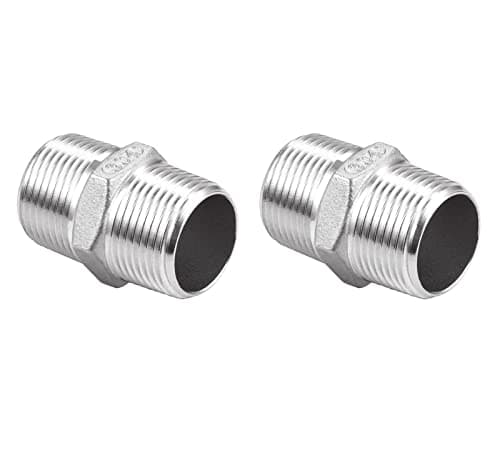 Carvedexquisitely Stainless Steel Nipple Pipe Fittings, NPT Threaded Pipe Fitting 1/2" Male x 1/2" Male (Pack of 2)