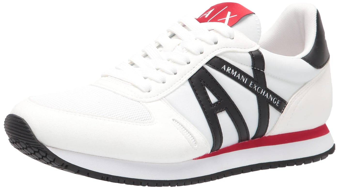 Armani Exchange Men's Retro Rio Trainer Sneakers, Optical White/Black, 9