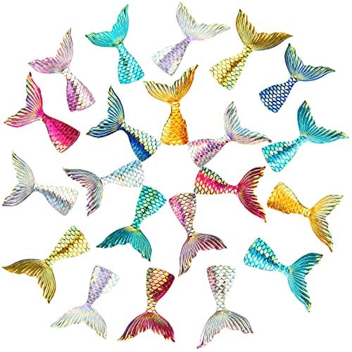Yookeer 36 Pcs Mermaid Tail Cake Cupcake Toppers Acrylic Mini Mermaid Tail Figures Cake Decorations Glitter for Party Decoration Baby Shower Party Supplies