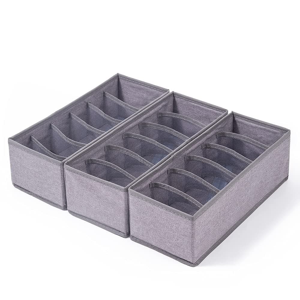 Qozary 3 Pack Sock Underwear Drawer Organizer Dividers Collapsible Cabinet Closet Storage Boxes for Clothes Socks Lingerie Underwear Tie Belt Baby Bedroom