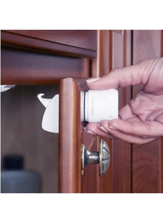 Toddleroo by North States Magnetic Safety Lock | Keep Danger Safely Locked Away with 4 Cabinet or Drawer Locks & 1 Key | Easy Install (4-Pack, White)