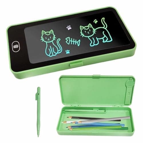 KRySt LCD Writing Tablet Pencil Box for Kids – Multi-Functional Drawing Board Case with Erase Button and Stationery Storage for School and Home Use (Green)