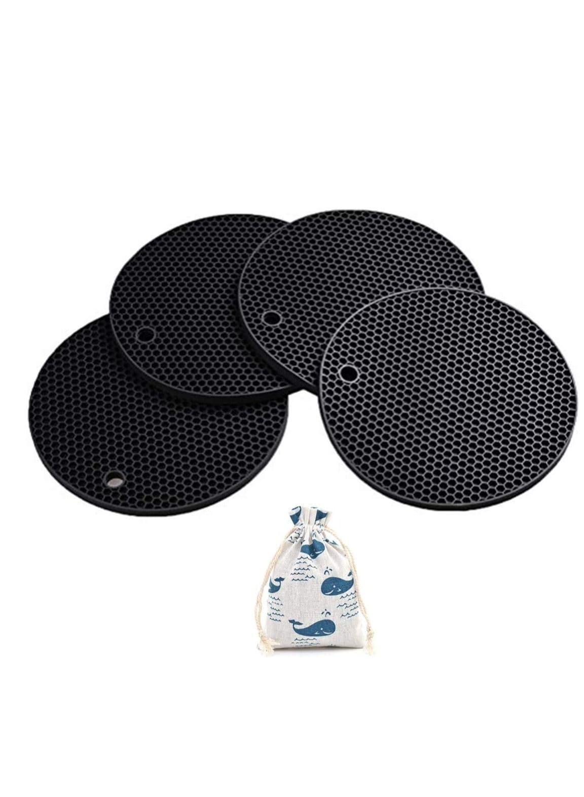 Drying Mat Silicone Multi-Use Pot Holders (Set of 4 Pack) Insulated Flexible Durable Non Slip Hot Pads and Coasters Cup Mats Rubber Coaster