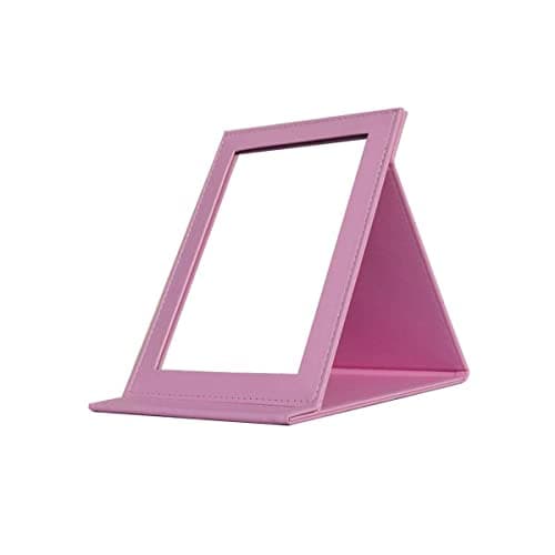 PNVXNUS Folding Travel Mirror - Crystal-Clear HD Vanity Mirror with Adjustable 90°/145° Stand, Ultra-Slim Leather-Covered Portable Makeup Mirror for Desk & On-The-Go (Pink)