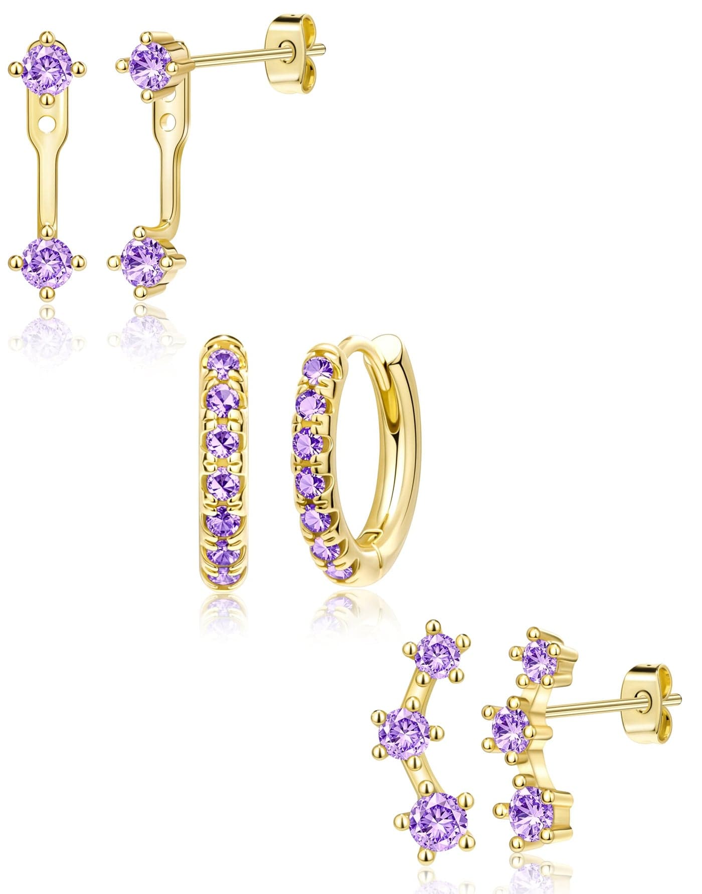 Gold Purple Earrings for Women, Deep Purple February Birthstone Earrings Jewelry Gifts, Jacket Stud Huggie Hoop Stack for Multiple Piercing