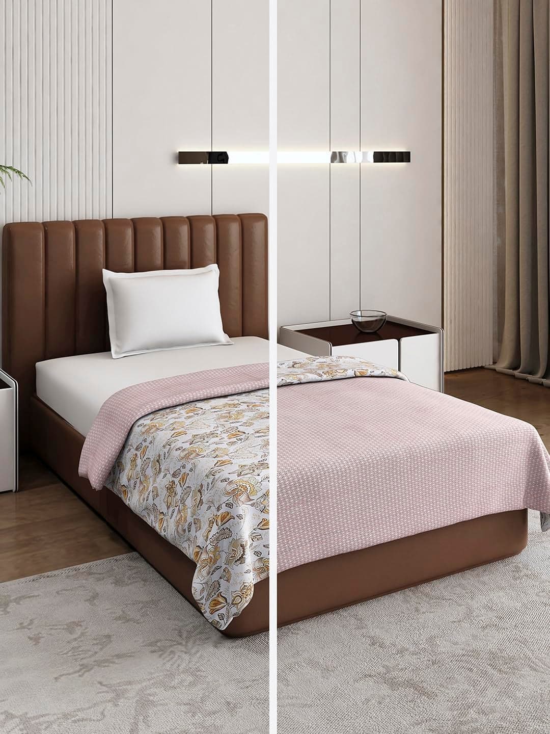 Monte Carlo Light Brown Printed Single Bed 136 TC Dohar (Width 150 CM, Length 220 CM) - 2