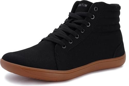 WHITIN Men's Extra Wide High Top Barefoot Shoes Boots Casual Canvas Sneakers Zero Drop Sole Size 12 Minimalist Fashion Walking Gym Black Gum 46