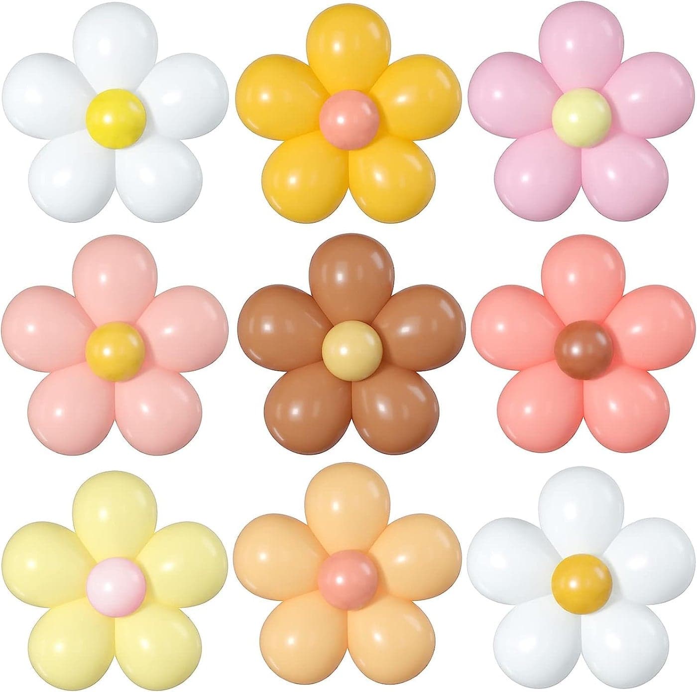 TOYXE Rubber Daisy Flower Balloons DIY Kit Party Decorations For Birthday Baby Shower Wedding Anniversary Set Of 104 Pcs, Multi