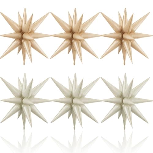 HILAVO 6PCS Star Balloons 22Inch Large Cream Caramel Star Balloon Foil Balloons Spike Cone Balloon for Birthday Baby Shower Wedding Boho Party Decorations