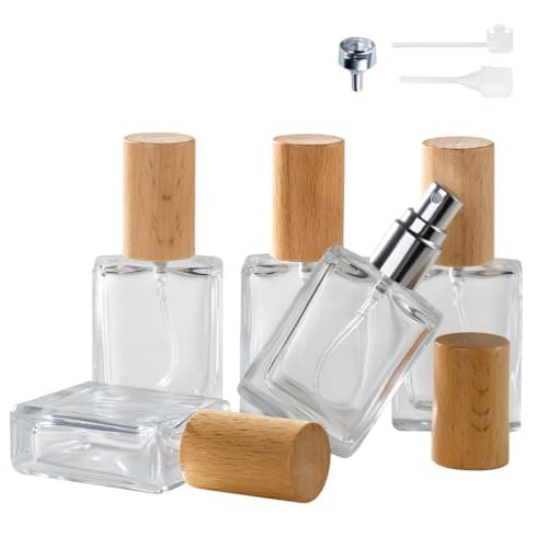 Cryslora Perfume Atomizer, Glass Perfume Container,Travel Bottle Refillable, Empty Portable Leakproof Frangrance Spray Bottle (Beech 5pcs 15ml/0.5oz)