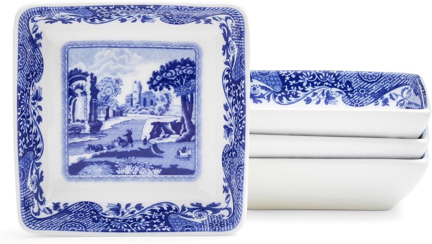 Spode Blue Italian Square Dishes Set of 4 Small Serving Dishes for Dips Sauces and Condiments 3 Inch Bowls made of Fine Porcelain Microwave and Dishwasher Safe