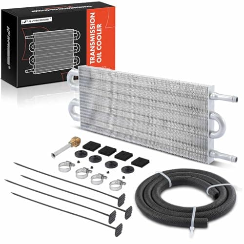 A-Premium Transmission Oil Cooler, Universal Aluminium 4 Pass Tube and Fin, Towing Up To 2,500 lbs, Oil Cooler Kit with Hose Mounting Kit