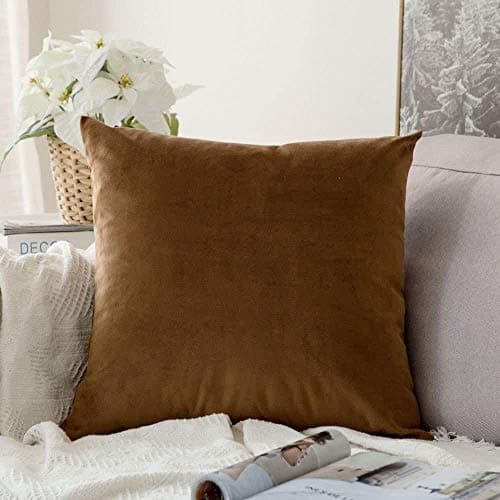 Khooti Velvet Cushion Cover, 24x24 | Brown | Pack of 1 | Solid Plain Soft & Smooth, Decorative Cushion Covers for Living Room, Bedroom, Couches, Chairs, Sofas, Beds & Home Decor