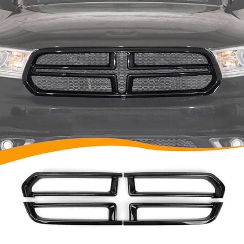 Hoolcar Exterior Front Grill Inserts Cover Trim Kit Center Grille Inserts Mesh Cover Compatible with Dodge Durango 2014-2020, Black