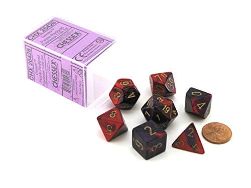 Chessex Polyhedral 7Die Gemini Dice Set PurpleRed with Gold CHX26426