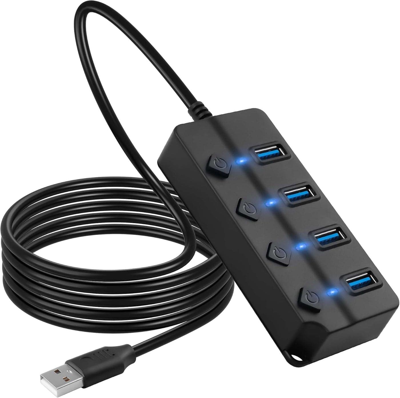 CERRXIAN USB Hub 4Port USB Hub Splitter with Individual OnOff LED Switches 66ft2m Long Cable Multi Port Expander Fast Data Transfer USB Splitter for Laptop PCMobile HDD