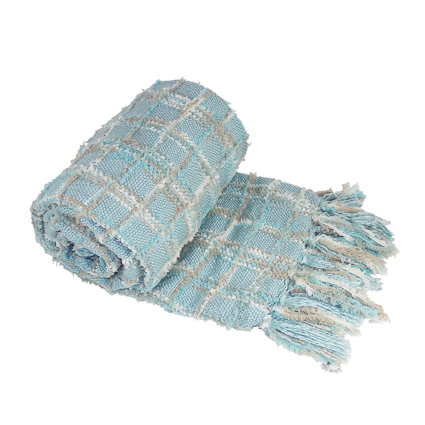 Home Soft Things MultiColor Chenille Couch Throw Blanket Light Blue 50 x 60 Soft Warm Cozy Tartan Blanket with Tassels Throw Blanket for Living Room Bed Sofa Chair Dcor