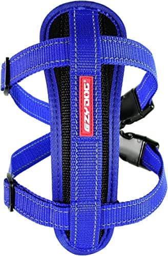 EzyDog Chest Plate No Pull Dog Harness – Escape Proof Harness with Reflective Stitching and Comfort Padding for Easy Walks, Training & Control - Car Restraint Included (Small, Blue)