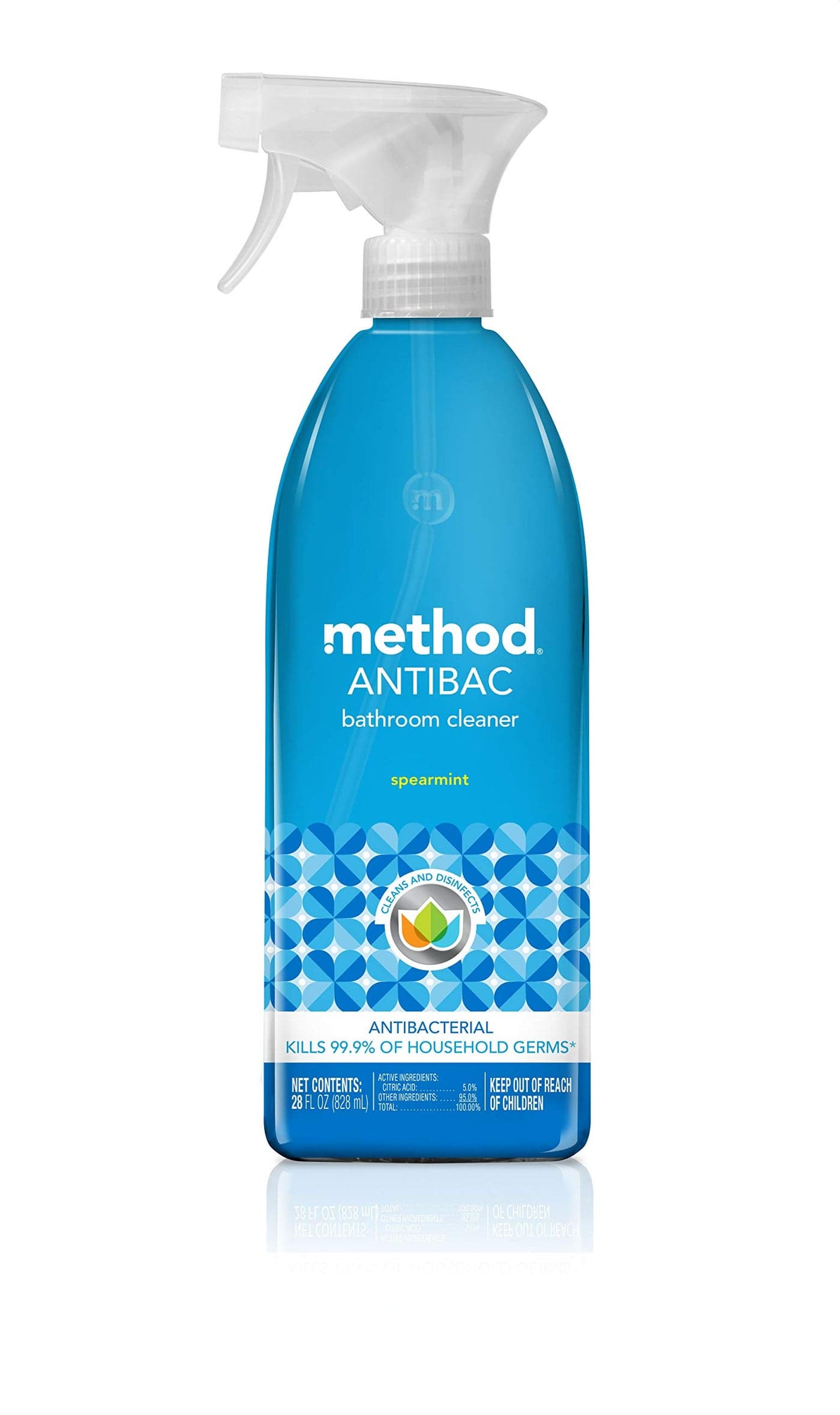 Method Naturally Derived Antibacterial Bathroom Cleaner Spray, Spearmint, 28 Ounce