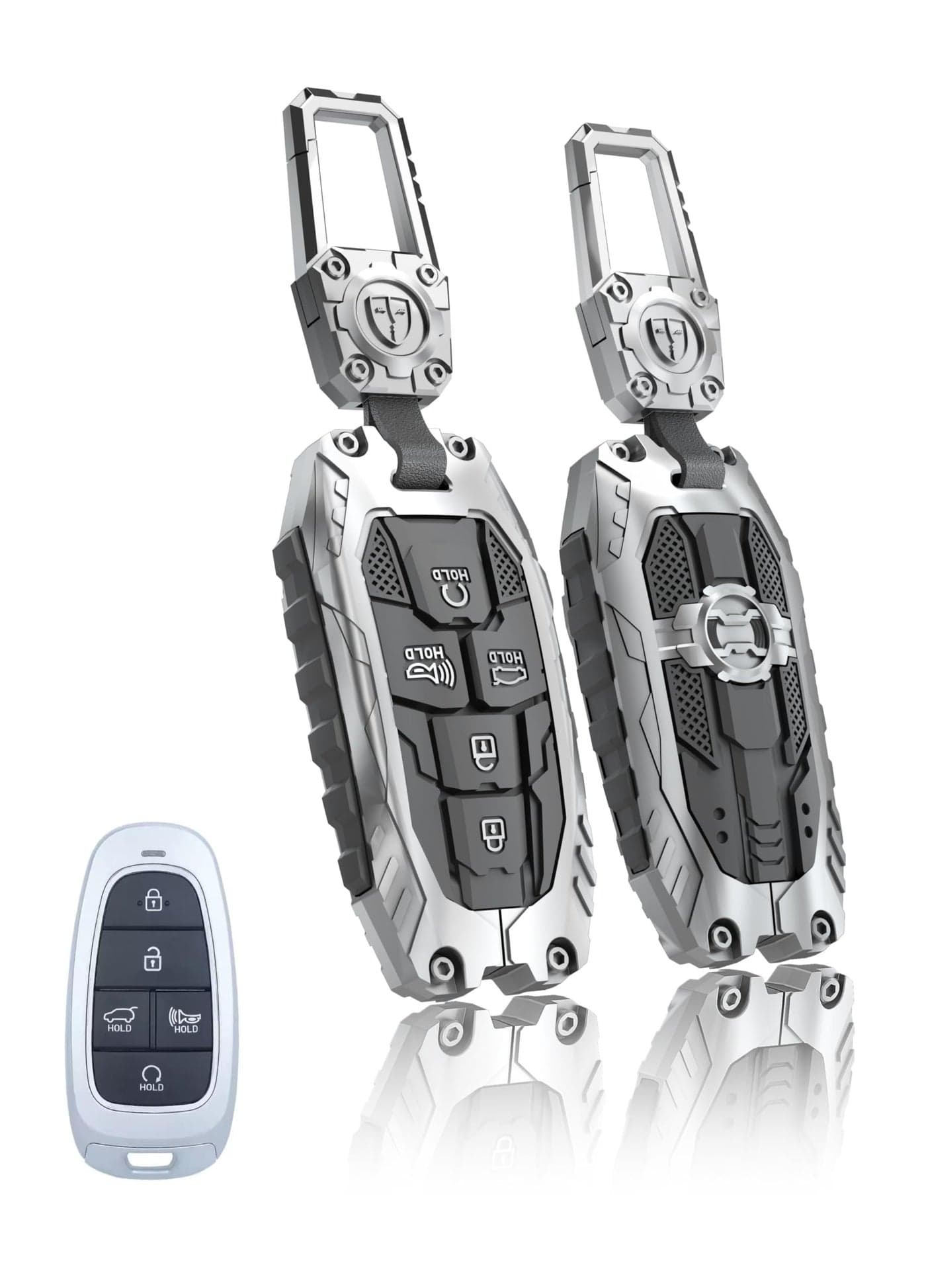 TALKMOON Key Fob Cover for Hyundai 5 Buttons Key Case,Heavy Key Shell Protector Keychain Accessories for 2024 2023 2022 Hyundai Sonata Tucson Santa fe Palisade Key Fob (Model-A-Silver)