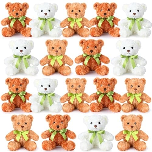 Hungdao 18 Pcs Stuffed Bears Bulk Gifts for Kids Boy Girl 10 Inch Cute Soft Plush Bear Stuffed Animals with Green Bow for Baby Shower Birthday PartyWhite Dark Brown Light Brown