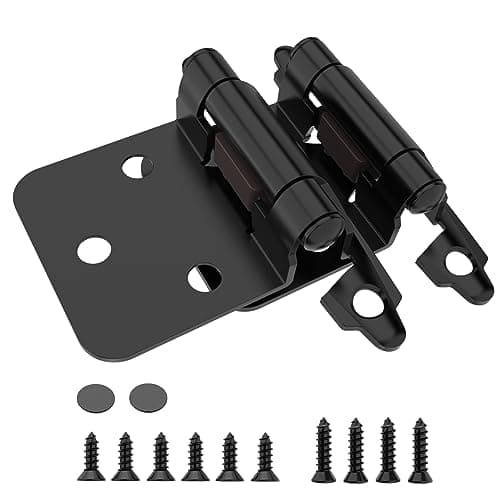 Chibery 1/2" Overlay Cabinet Hinges, 10 Pack Self Closing Flush Mount Hinges with Door Bumper, Variable Decorative Hardware for Bathroom, Furniture, Kitchen Cabinet Doors, Matte Black