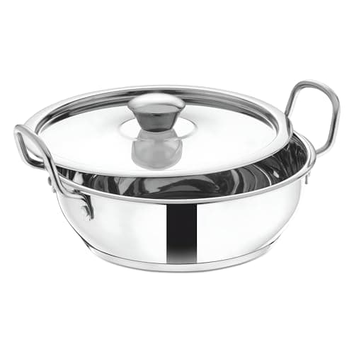 The Indian Aura Kadhai with Lid 1.5 Litre | Induction Bottom Kadai Set for Cooking Stainless Steel | Cookware Kadai Fry Frying | Woks & Kadhai Induction Base Compatible | Home & Kitchen Stir-Fry Pans