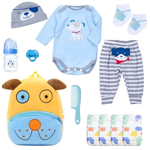 Blue Dog Reborn Baby Doll Clothes Accessories for 1722 Inch Reborn Baby with Backpack DiaperPacifier Boy Christmas