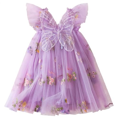 NNJXD Baby Girl Flower Embroidery Tulle Dress Butterfly Toddler Birthday Party Dresses 2109 Purple Size(100) 2-3 Years